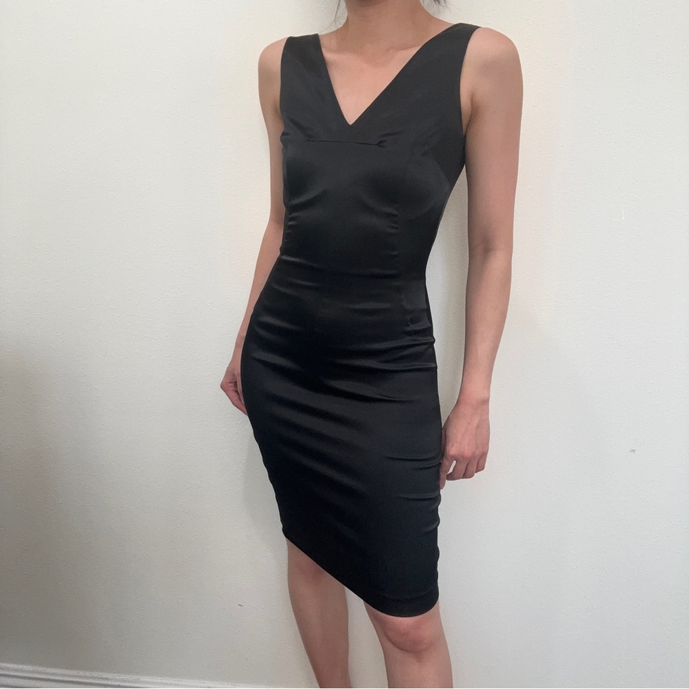 D&G Dolce & Gabbana Satin Black Backless Midi Dress
